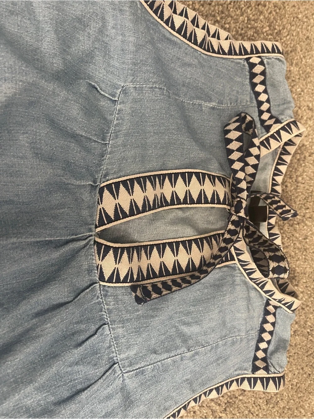 J.Crew Chambray Shift Dress 100% cotton Blue Embroidered Trim Sleeveless Size 6